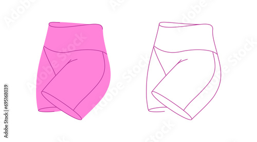 Sports woman pink shorts vector illustration in two variations. Leggings fashion flat design isolated on a white background. View from the back. For sports product design, stickers and templates