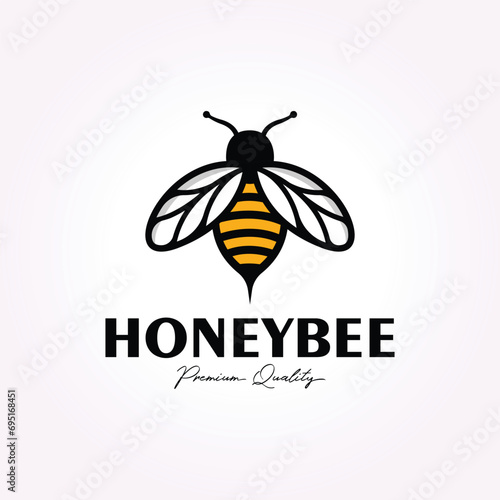 yellow vintage honey bee simple logo template, honey insect icon illustration