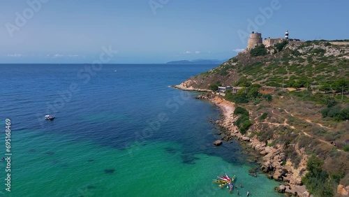 Capo Sant'Elia lighthouse and Calamosca tower. Cagliari, Sardinia, Italy photo