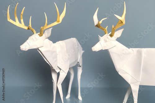 2 White Origami deer