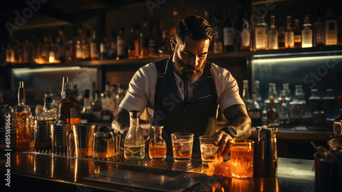  Male bartender preparing cocktail 