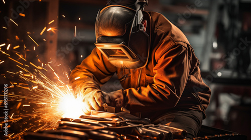 Welder welding metal, lots of sparks, Generative Ai