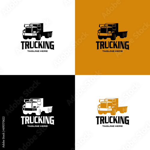 Trucking company logo. truck vector logo illustration, good for mascot, shipping, or logistics, logo industry, flat color, style with black.white,yellow.