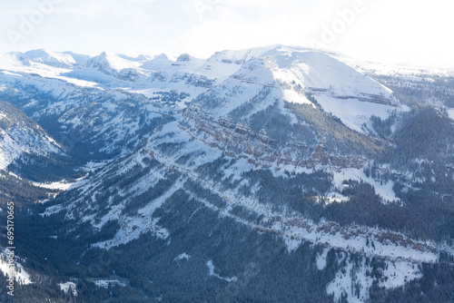 The Teton Range is a mountain range of the Rocky Mountains in North America. It extends for approximately 40 miles in a north–south direction through the U.S. state of Wyoming, east of the Idaho. photo