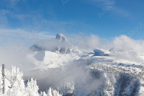 The Teton Range is a mountain range of the Rocky Mountains in North America. It extends for approximately 40 miles in a north–south direction through the U.S. state of Wyoming, east of the Idaho.