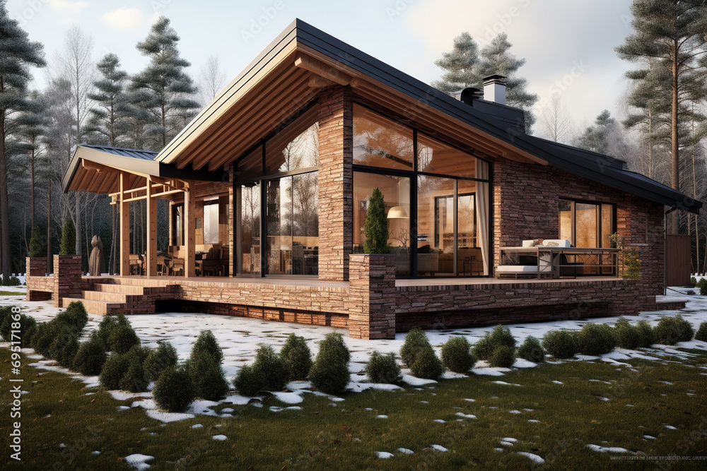 Fototapeta premium modern construction of a brick chalet