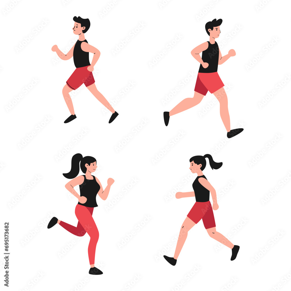 vector collection of illustrations of people jogging