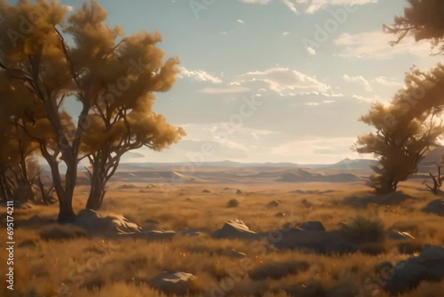 North American Prairie Landscape  Generative AI. Virtual video scene animated background photo