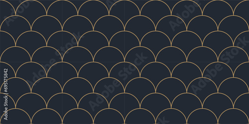 Gold and Black Seamless Scale Pattern. Classic Ornament Background Repeat. Decorative Fish, Dragon, Snake Skin Backdrop.