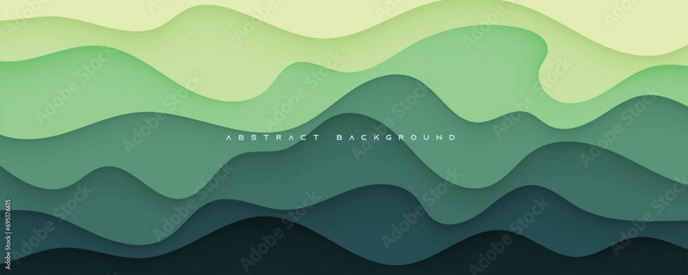 Green papercut background, wavy cutout layers decoration design vector