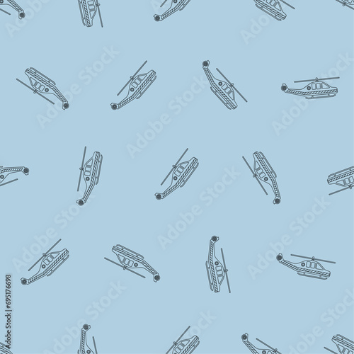 Ambulance helicopter line art seamless pattern. Suitable for backgrounds, wallpapers, fabrics, textiles, wrapping papers, printed materials, and many more. Editable vector.