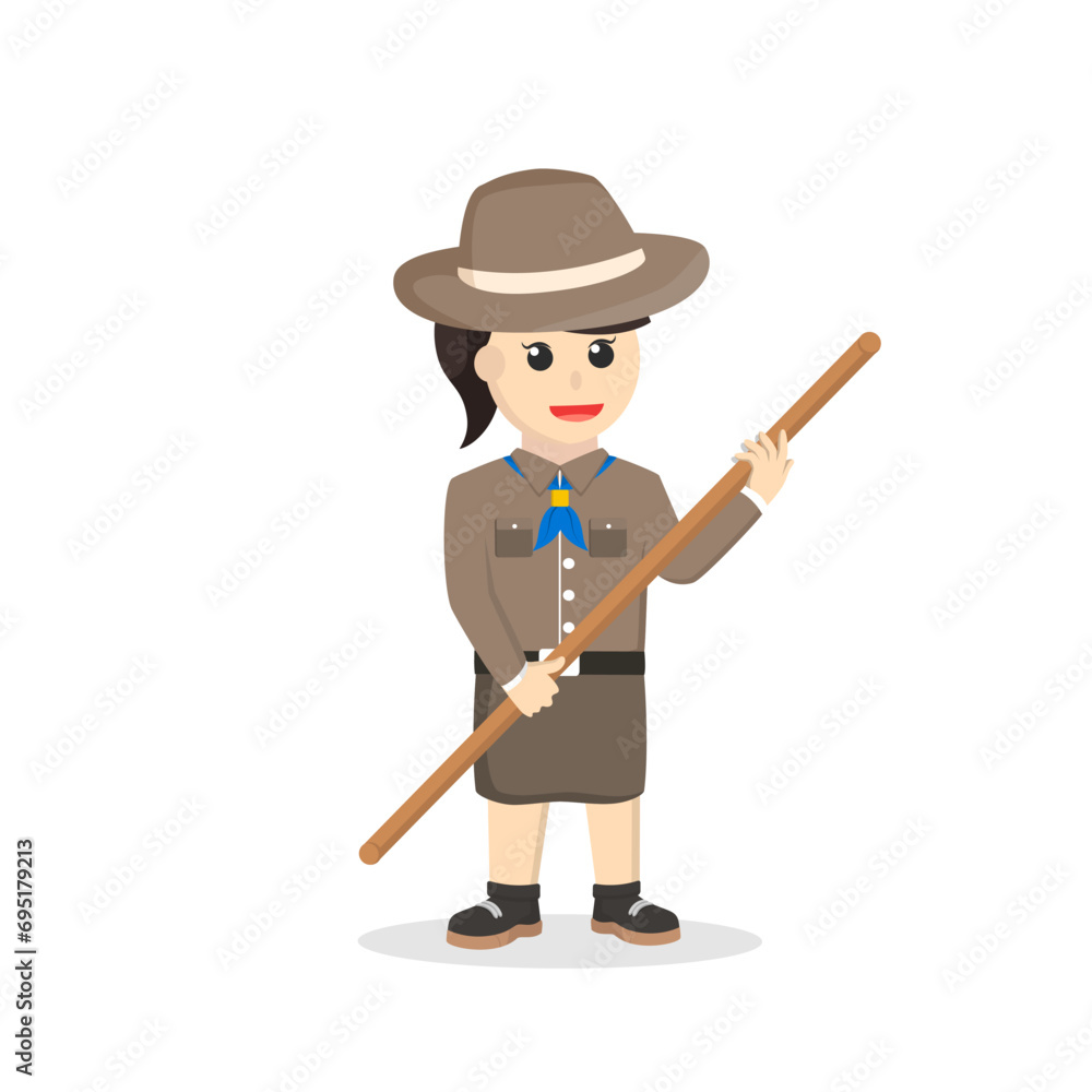 girl scout holding stick design character on white background
