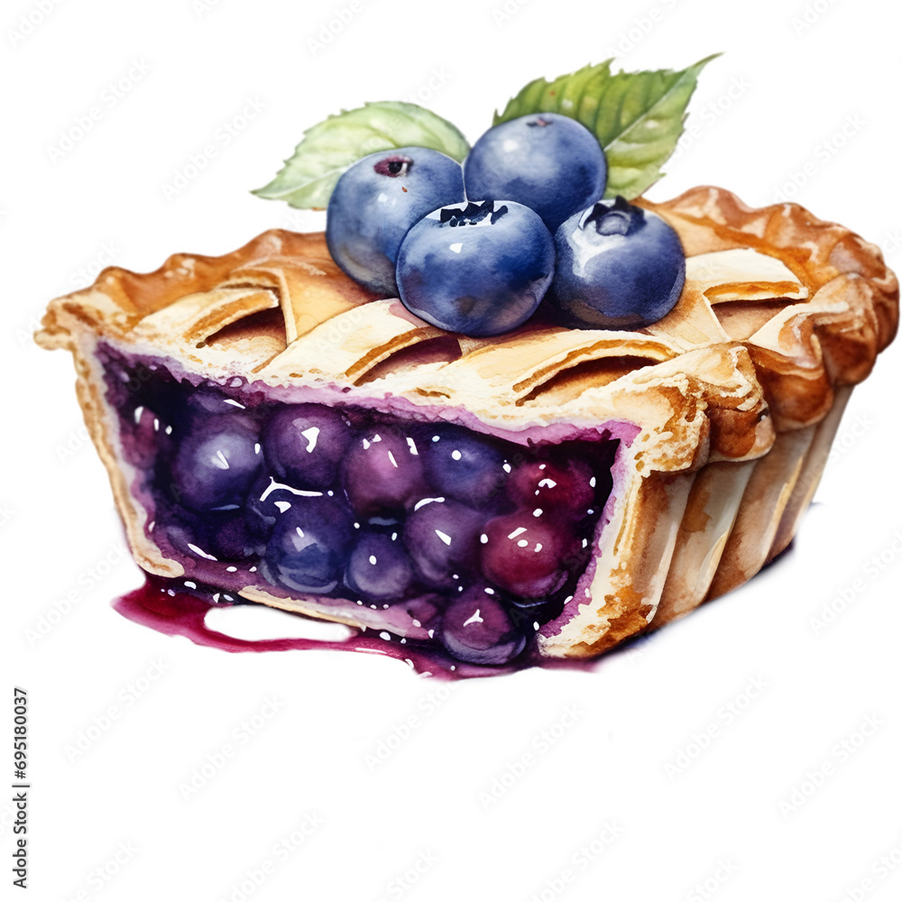 Blueberry pie illustration in white background , Blueberry pie clipart in white background