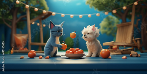 animated image of a 2 cat eating apple