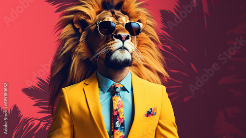 lion  wearing suit and sunglasses  photo