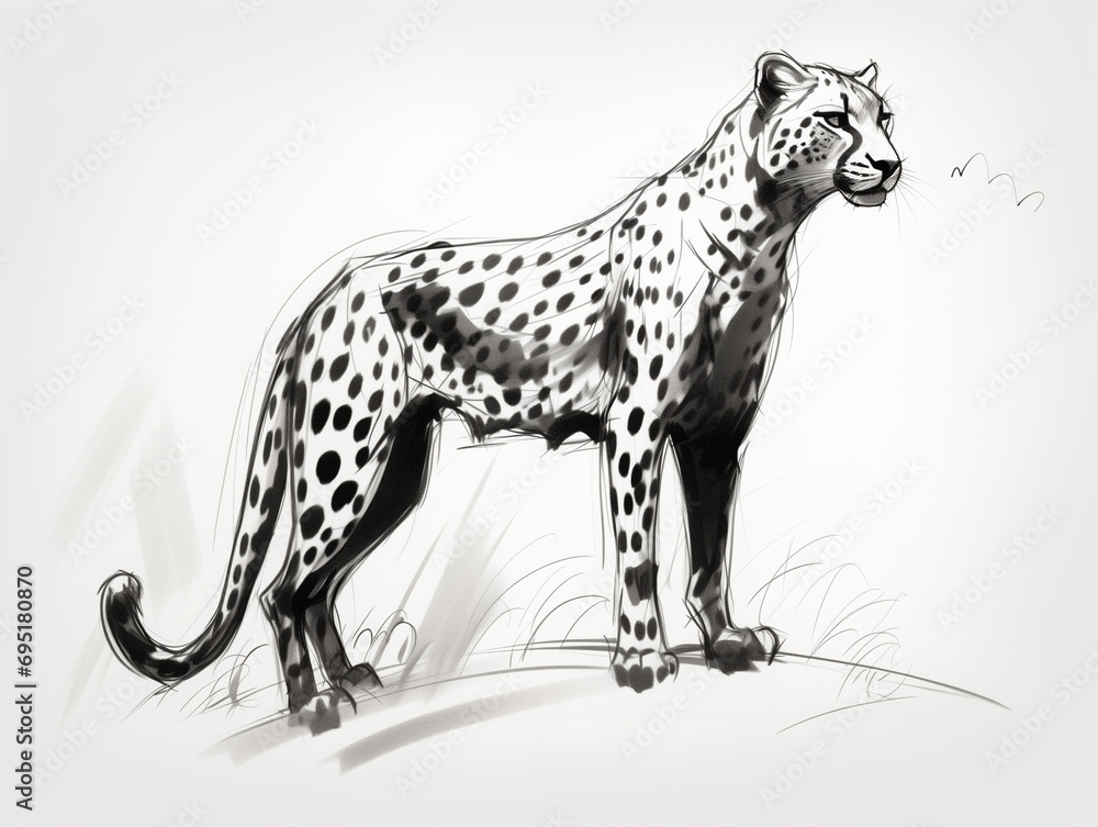 A Pen Sketch Character Study Drawing of a Cheetah A Pen Sketch Character Study Drawing of a Cheetah
