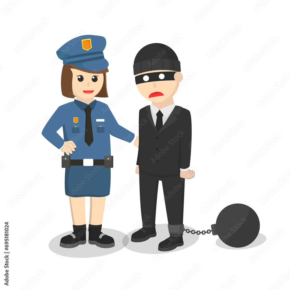 Policewoman Caught the thief design character on white background