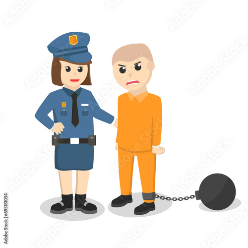 Policewoman Caught prisoner design character on white background