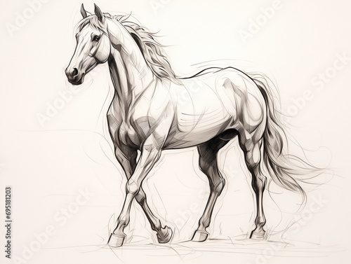 A Pen Sketch Character Study Drawing of a Horse