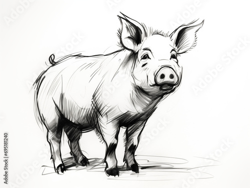A Pen Sketch Character Study Drawing of a Pig