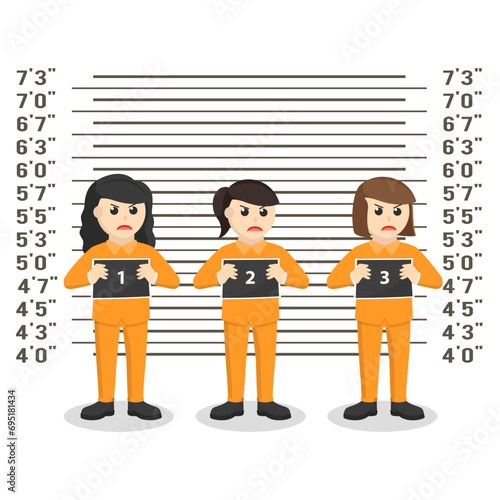 prisoner woman suspect identification room design character on white background