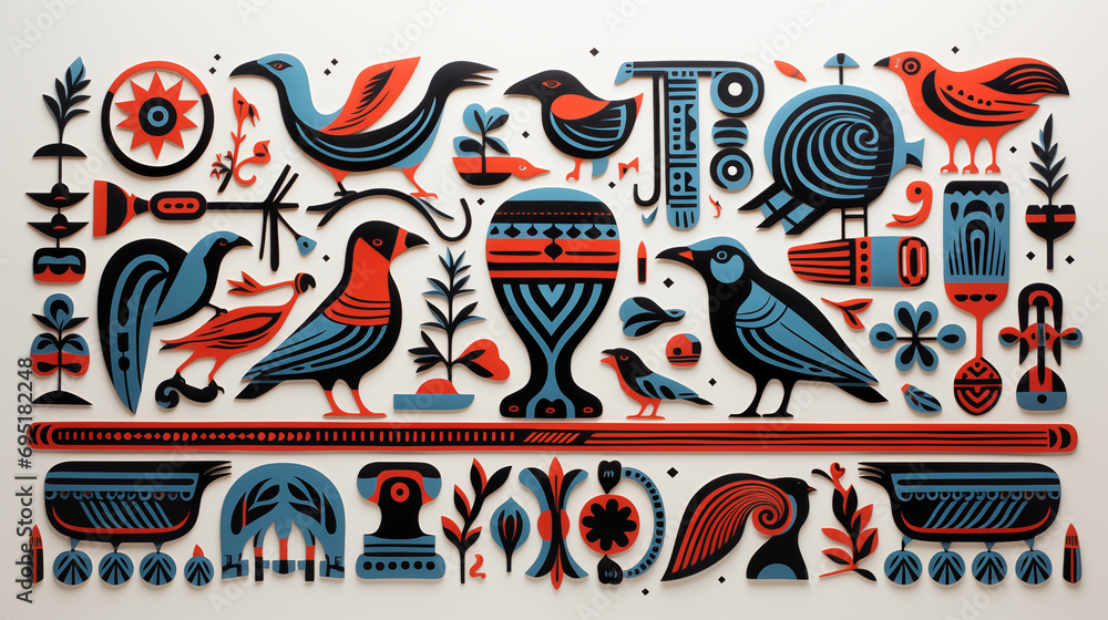 Timeless Beauty: Red, Light Blue, and Navy Blue Egyptian Art Timeless Beauty: Red, Light Blue, and Navy Blue Egyptian Art