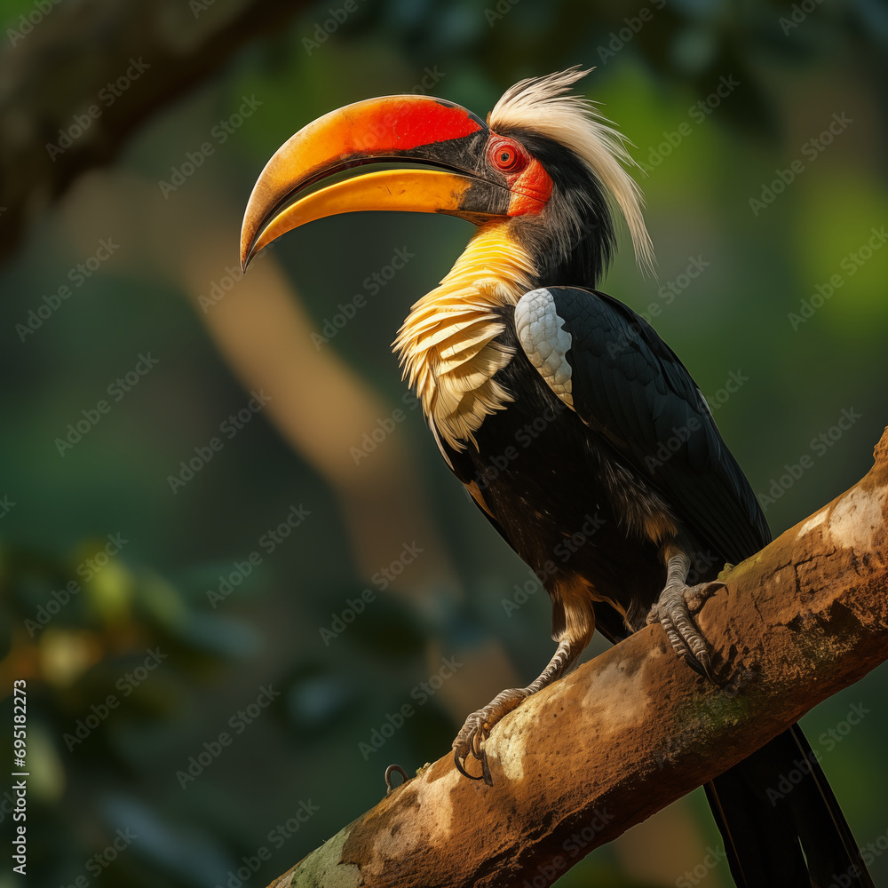 Fototapeta premium Thai Wilderness Unveiled: The Spectacular Hornbill in the Daylight Forest
