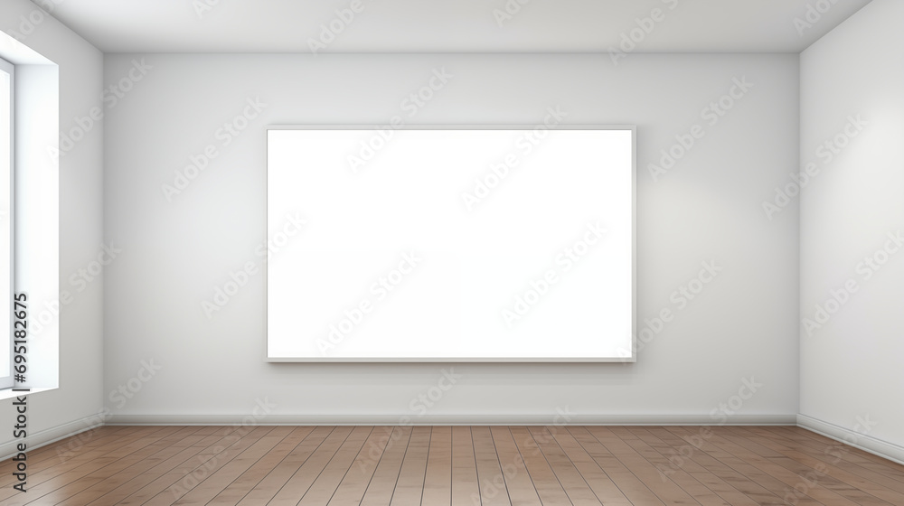Minimalist White Room: Empty Space with Large Blank Photo Frame Minimalist White Room: Empty Space with Large Blank Photo Frame