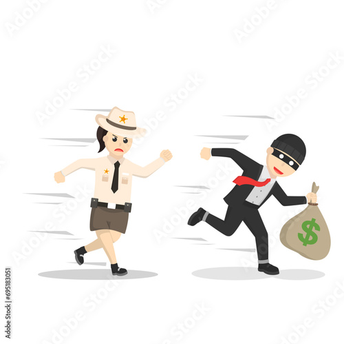 sheriff woman and thief design character on white background