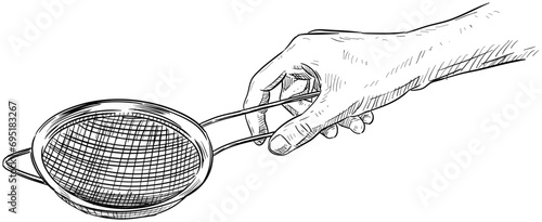 hand holding sieve handdrawn illustration photo