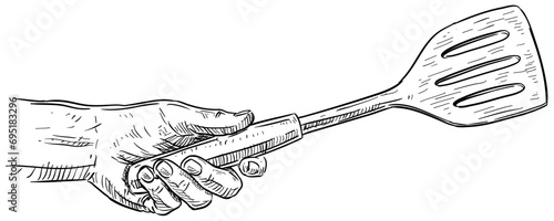 hand holding spatula handdrawn illustration