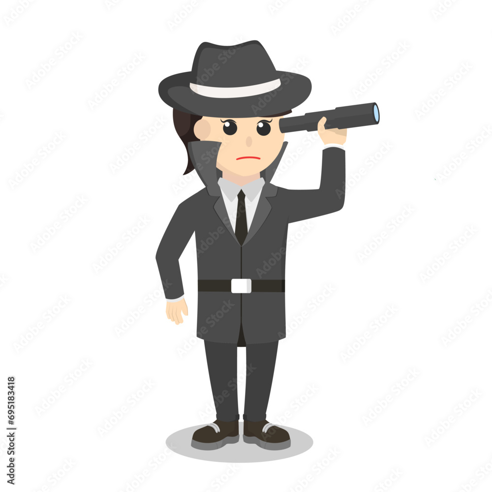 Spy woman Observation design character on white background Spy woman Observation design character on white background