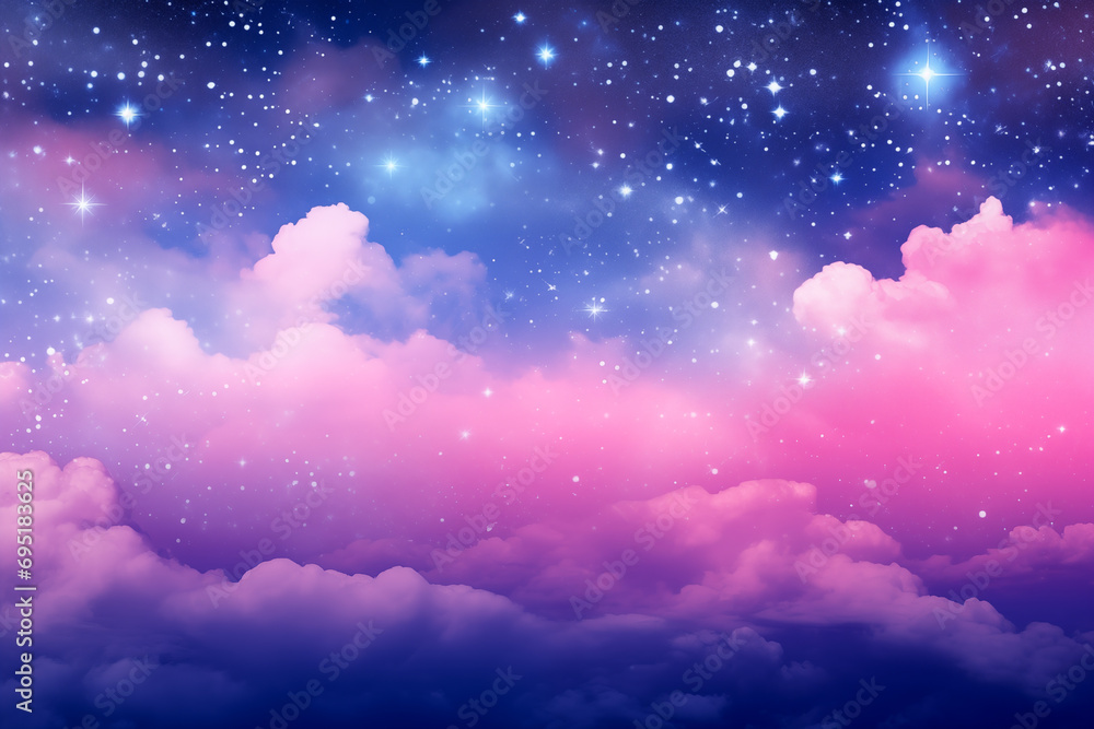 Fototapeta premium Abstract starlight and pink and purple clouds stardust, blink, background, presentation, star, concept, magazine, powerpoint, website, marketing. Night sky and fluffy clouds graphic resource by Vita