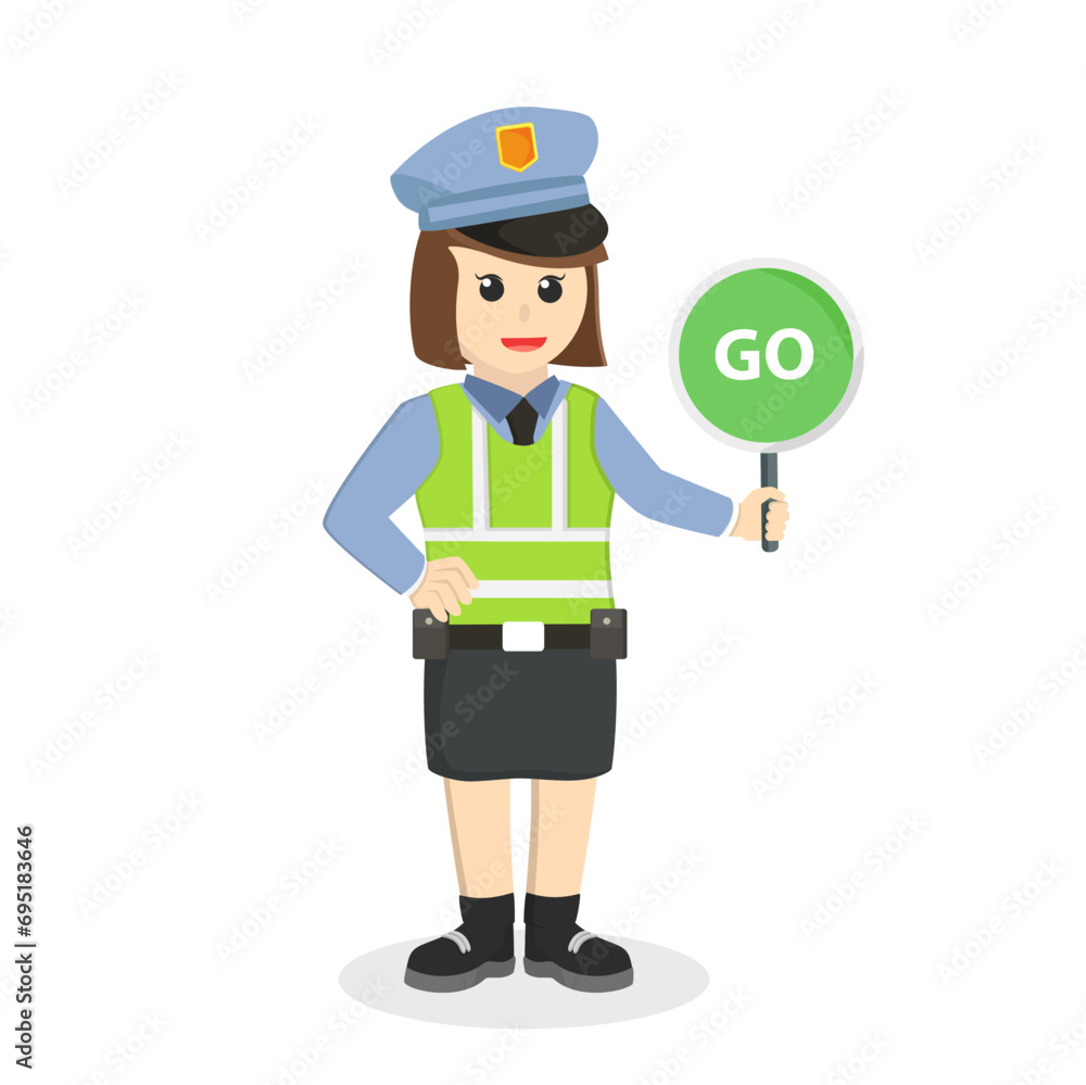 traffic police woman holding go sign design character on white background
