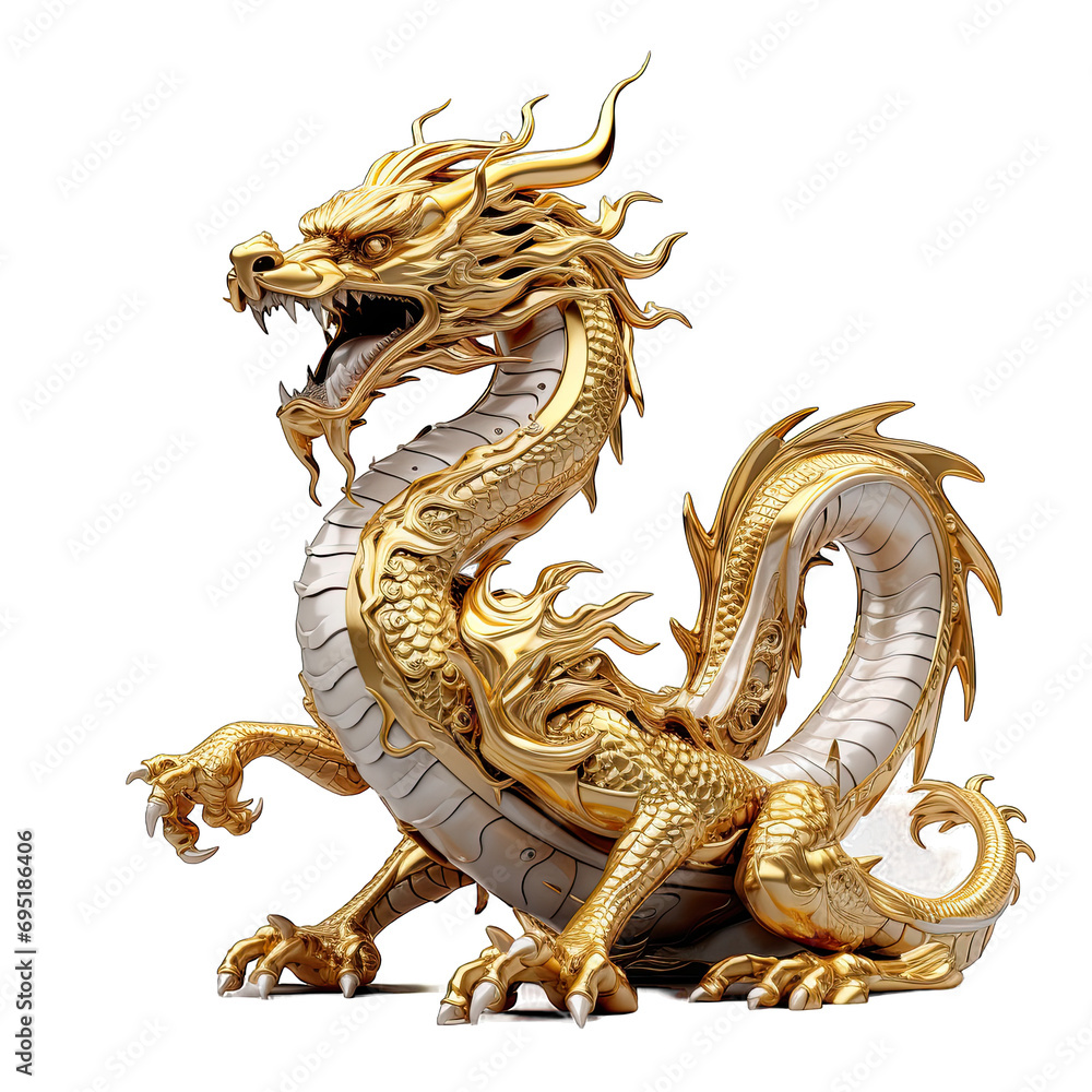 Golden animal concept Statue of a dragon on white background Golden animal concept Statue of a dragon on white background