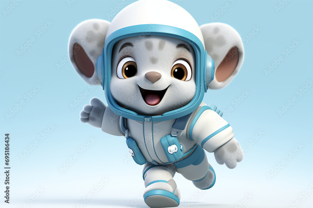 3D cartoon character a cute koala astronaut
