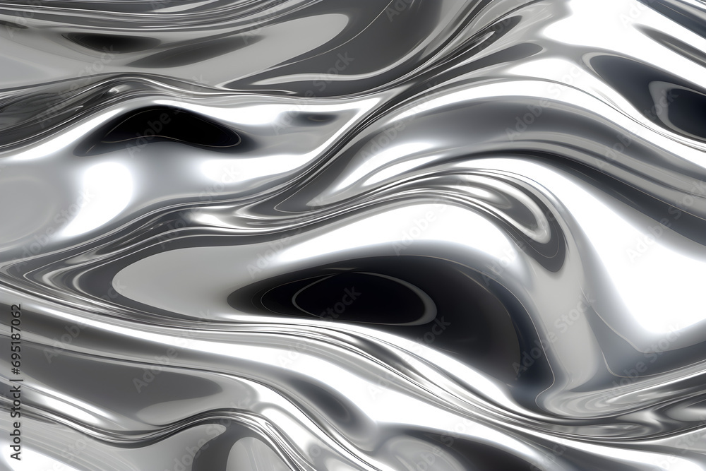 glossy silver metal fluid glossy chrome mirror water effect background backdrop texture 3d render - obrazy, fototapety, plakaty 