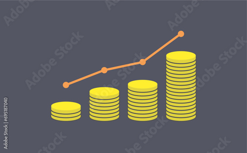 コインと上昇折れ線グラフのイメージ素材