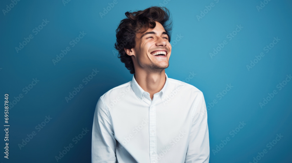 Smiling young man enjoying moment of joy. Positive emotions and wellbeing. Smiling young man enjoying moment of joy. Positive emotions and wellbeing.