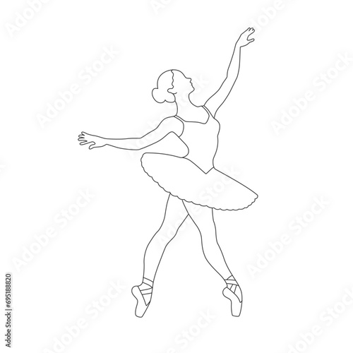 Beautiful ballet dancer is posing, young graceful woman ballet dancer, young ballerina standing in ballet poses line art