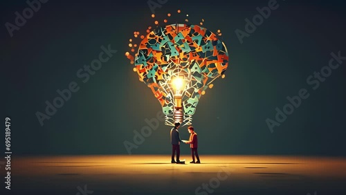 A person solving a complex puzzle, with a lightbulb appearing above their head to show the connection between intelligence and high IQ. minimal 2d Psychology art concept photo