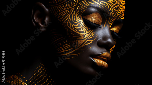 face silhouette of an African ladywith golden makeup
