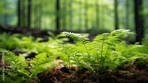Asplenium scolopendrium ferns grow in the wild forest photo