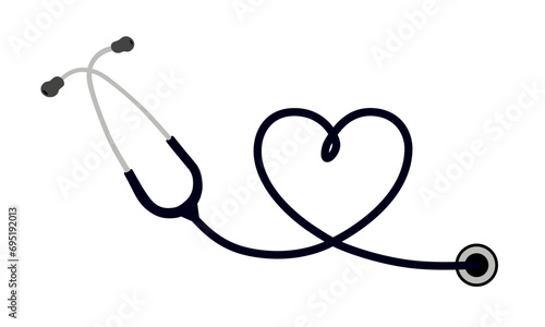 ฺBlack stethoscope with heart shape. Vector Medical Illustration. photo