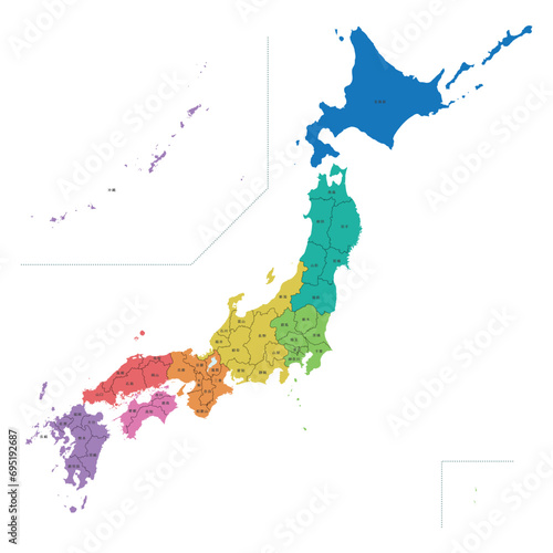 地方別に色分けした日本地図