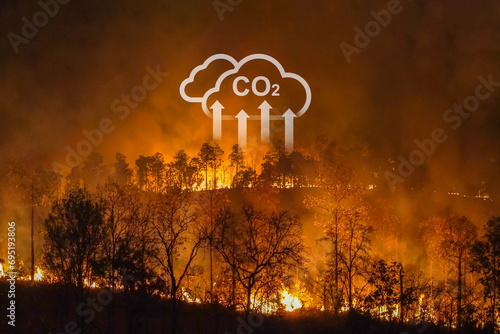 Climate change, wildfires release carbon dioxide (CO2) emissions and other greenhouse gases (GHG) that contribute to climate change. photo