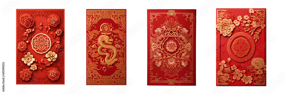 Chinese red envelope greeting card, isolated, chinese dragon zodiac pattern Chinese red envelope greeting card, isolated, chinese dragon zodiac pattern
