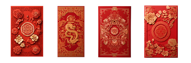 Chinese red envelope greeting card, isolated, chinese dragon zodiac pattern