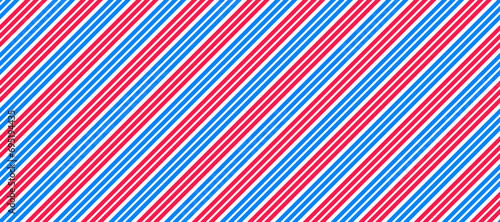 Barber shop pole pattern. Abstract diagonal line seamless background. Striped repeating wallpaper. Red, white and blue repeated texture. Vector wrapping paper backdrop illustration