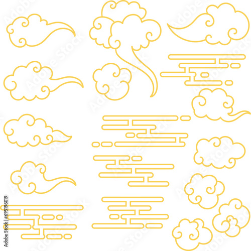 Vector set chinese gold cloud